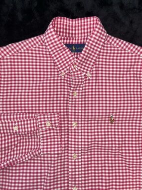 Ralph Lauren Medium Pink White Gingham Check Button Down L/S Shirt New Easter